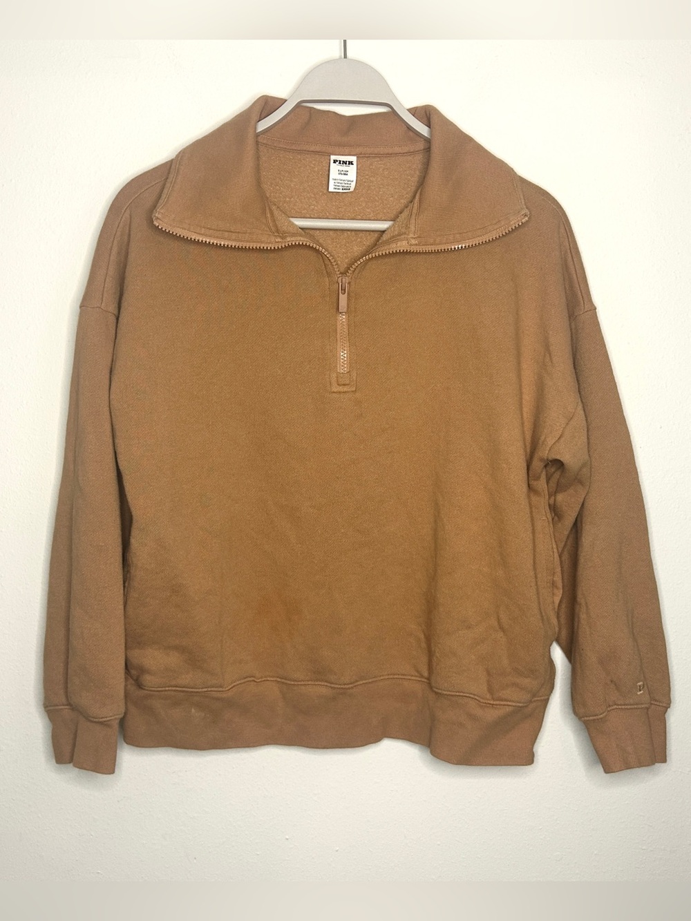 PINK Victoria's Secret Women's Size S Half-Zip Pullover Sweater in Camel Brown
